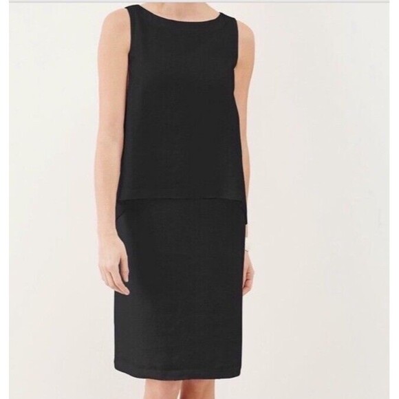 J. Jill Women's Pure Linen Black Layered Sleeveless Shift Dress Lagenlook XS EUC - Picture 1 of 9